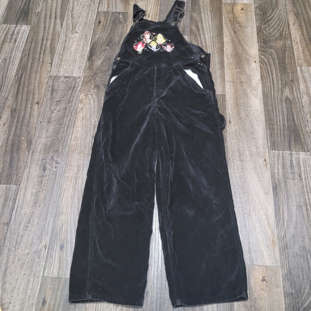 Vintage Disney Catalog Kids Girls 7-8 Black Bib Overalls Princesses